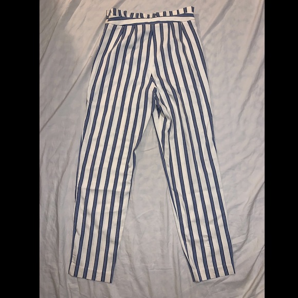 Striped Straight Leg Paperbag Pants - Picture 2 of 3